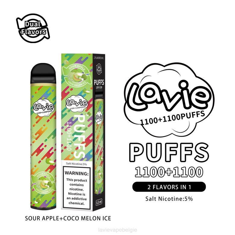 LAVIE Vape Brussel - LAVIE BAR Switch 2200 trekjes zure appel/kokosmeloen ijs L0H6297